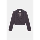 Saade Acı Kahverengi Kadın Regular Fit Kruvaze Kapama Dokuma Crop Blazer Ceket -Şık & Spor