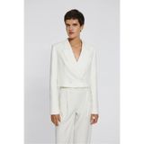 Saade Beyaz Kadın Regular Fit Kruvaze Kapama Dokuma Crop Blazer Ceket -Şık & Spor