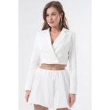 Saade Beyaz Kruvaze Crop Blazer Ceket Kadın %86 Polyester %14 Elastan Hafif ve Rahat Tasarım - 36