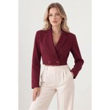 Saade Bordo Kadın Regular Fit Kruvaze Kapama Dokuma Crop Blazer Ceket -Şık & Spor