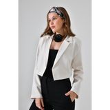 Saade Ekru Kruvaze Crop Blazer Ceket Kadın İçin Hafif Yumuşak Rahat Polyester Malzeme - 38