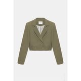 Saade Haki Kadın Regular Fit Kruvaze Kapama Dokuma Crop Blazer Ceket -Şık & Spor
