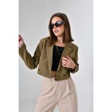 Saade Haki Kruvaze Crop Blazer Ceket Kadın %86 Polyester %14 Elastan Yumuşak ve Rahat - 44