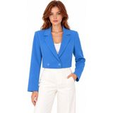 Saade İndigo Kadın Regular Fit Kruvaze Kapama Dokuma Crop Blazer Ceket -Şık & Spor - 34