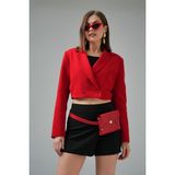 Saade Kadın Kırmızı Kruvaze Crop Blazer Ceket %86 Polyester %14 Elastan Rahat Günlük Kullanım - 44