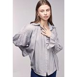 Saade Kadın Oversize Büzgülü Düşük Omuz Dokulu Gömlek - Manşet Detaylı - Gri - XS