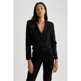 Saade Kadın Regular Fit Kruvaze Kapama Dokuma Crop Blazer Ceket -Şık & Spor