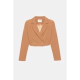Saade Kamel Kadın Regular Fit Kruvaze Kapama Dokuma Crop Blazer Ceket -Şık & Spor - 42
