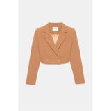 Saade Kamel Kadın Regular Fit Kruvaze Kapama Dokuma Crop Blazer Ceket -Şık & Spor
