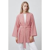 Saade Kırmızı Kadın Dikey Çizgili Geniş Kollu Şık Yazlık Relaxed Kimono - 40