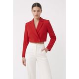 Saade Kırmızı Kadın Regular Fit Kruvaze Kapama Dokuma Crop Blazer Ceket -Şık & Spor - 44