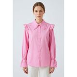 Saade Pembe Oversize Kalıp Viktorya Esintili Fırfırlı Dantelli Gömlek - L - XL