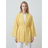 Saade Sarı Kadın Dikey Çizgili Geniş Kollu Şık Yazlık Relaxed Kimono - 40