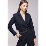 Saade Siyah Kadın Regular Fit Kruvaze Kapama Dokuma Crop Blazer Ceket -Şık & Spor 46