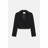 Saade Siyah Kadın Regular Fit Kruvaze Kapama Dokuma Crop Blazer Ceket -Şık & Spor