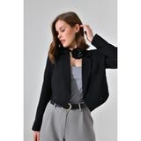 Saade Siyah Kruvaze Crop Blazer Ceket Kadın %100 Pamuk Dokuma Kumaş Hafif ve Rahat - 34