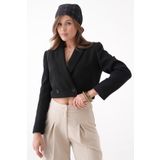 Saade Siyah Kruvaze Crop Blazer Ceket