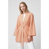 Saade Turuncu Kadın Dikey Çizgili Geniş Kollu Şık Yazlık Relaxed Kimono - 42