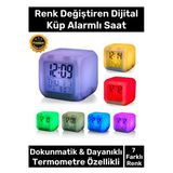 #Saat Dijital Led Işıklı Alarm Termometre Takvim Masa Gece Lambası Renk Değiştiren Küp Saat