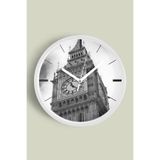 Saat Kulesi - Vintage Temalı Modern Duvar Saati - 35cm - Önü Camlı Beyaz Kasa - Sessiz Mekanizma, JH0029S35BKP