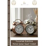 #Saat Nostaljik Retro Dekoratif Vintage Masa Saati Sessiz Yuvarlak Eskitme Metal Çalar Saat