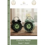 #Saat Nostaljik Retro Tasarım İkiz Çan Yüksek Sesli Alarmlı 11 cm Gece Işıklı Fosforlu Metal Çalar S