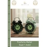 #Saat Nostaljik Retro Tasarım İkiz Çan Yüksek Sesli Alarmlı 11 Cm Gece Işıklı Fosforlu Metal Çalar Saat