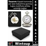#Saat Retro 4x5 Cm Klasik Tasarım Koleksiyonluk Hediyelik Özel Kutulu Gümüş Tuğralı Köstekli Saat