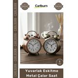 #Saat Retro Vintage Dekoratif Hediyelik Sessiz 8 Cm Işıklı Yuvarlak Eskitme Metal Çalar Saat