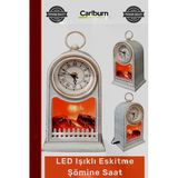 #Saat Vintage Dekoratif Masa Saati Nostaljik Analog Alev Efektli Led Işıklı Eskitme Şömine Saat