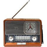 Saatli Fenerli Bluetooth Lu USB Li Nostaljik Radyo KTF-1647 - Kahverengi