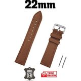 Saatse 22MM Açık Kahverengi Taba Dikişli Floter Deri Saat Kordonu Kayış - 22 mm
