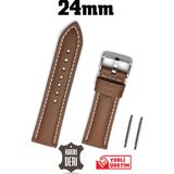 Saatse 24MM Kahverengi Hakiki Deri Saat Kordonu Kayış - 24 mm - Kahverengi - Beyaz