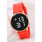 Saattino Kadın Kırmızı Renk Silikon Kordon Rose Dijital LED Kol Saati ST-304170 - Turuncu