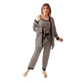 Sabahlıklı Dantel Detaylı Pegasus Kadın Pijama Takımı-Çeyizlik Takım Leopar XL
