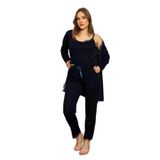 Sabahlıklıklı 3 Parça Çeyizlik Kutulu Kadın Pijama Takımı- Dantelli Kutulu Kadın Pijama- Geniş Beden Aralığı Lacivert S