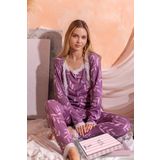 Sabahlıklıklı 3 Parça Çeyizlik Kutulu Kadın Pijama Takımı- Dantelli Kutulu Kadın Pijama- Geniş Beden Aralığı Lila M