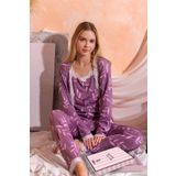 Sabahlıklıklı 3 Parça Çeyizlik Kutulu Kadın Pijama Takımı- Dantelli Kutulu Kadın Pijama- Geniş Beden Aralığı Lila S