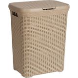 Saban Bej Plastik Hasır Desenli Kapaklı Çamaşır Sepeti – 55x43x33cm