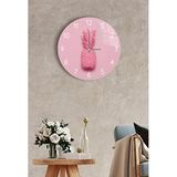 Saban Pembe Ananas Dekoratif Cam Duvar Saati - Yuvarlak - Çap 27cm