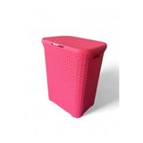 Saban Pembe, Hasır Desenli Kapaklı Çamaşır Sepeti – 55x43x33cm