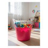 Saban Sepeti Pembe, Esnek Plastik Kova – 20 Litre, Temizli Kovası, Esneyebilen Oyuncak ve Çamaşır Sepeti