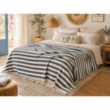 Sabia Daily%100 Pamuk Müslin Pike 4 Kat Çift Kişilik Pike & Yatak Örtüsü 230x250 cm (Antrasit, Çizgili)
