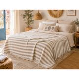 Sabia Daily%100 Pamuk Müslin Pike 4 Kat Çift Kişilik Pike & Yatak Örtüsü 230x250 cm (Bej, Çizgili)