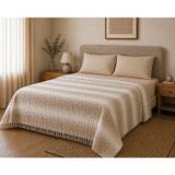 Sabia Daily%100 Pamuk Müslin Pike 4 Kat Çift Kişilik Pike & Yatak Örtüsü 230x250 cm (Bej, Desenli Çizgili)
