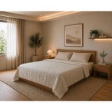 Sabia Daily%100 Pamuk Müslin Pike 4 Kat Çift Kişilik Pike & Yatak Örtüsü 230x250 cm (Bej, Düz)
