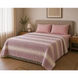 Sabia Daily%100 Pamuk Müslin Pike 4 Kat Çift Kişilik Pike & Yatak Örtüsü 230x250 cm (Pembe, Desenli Çizgili)