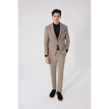 Sabri Özel Açık Kahve Slim Fit Yünlü Ceket Yaka Fleto Kapaklı Cep Çift Yırtmaçlı 6 Drop Takım Elbise - 400Kahverengi - 56