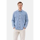 Sabri Özel Buz Mavisi Regular Fit Pamuk Cepli Uzun Kollu Denim Ceket Gömlek