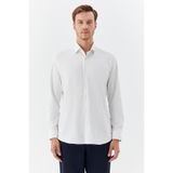 Sabri Özel Erkek Beyaz-Siyah Dar Kesim Slim Fit Pamuklu Çizgili Uzun Kollu Klasik Yaka Gömlek